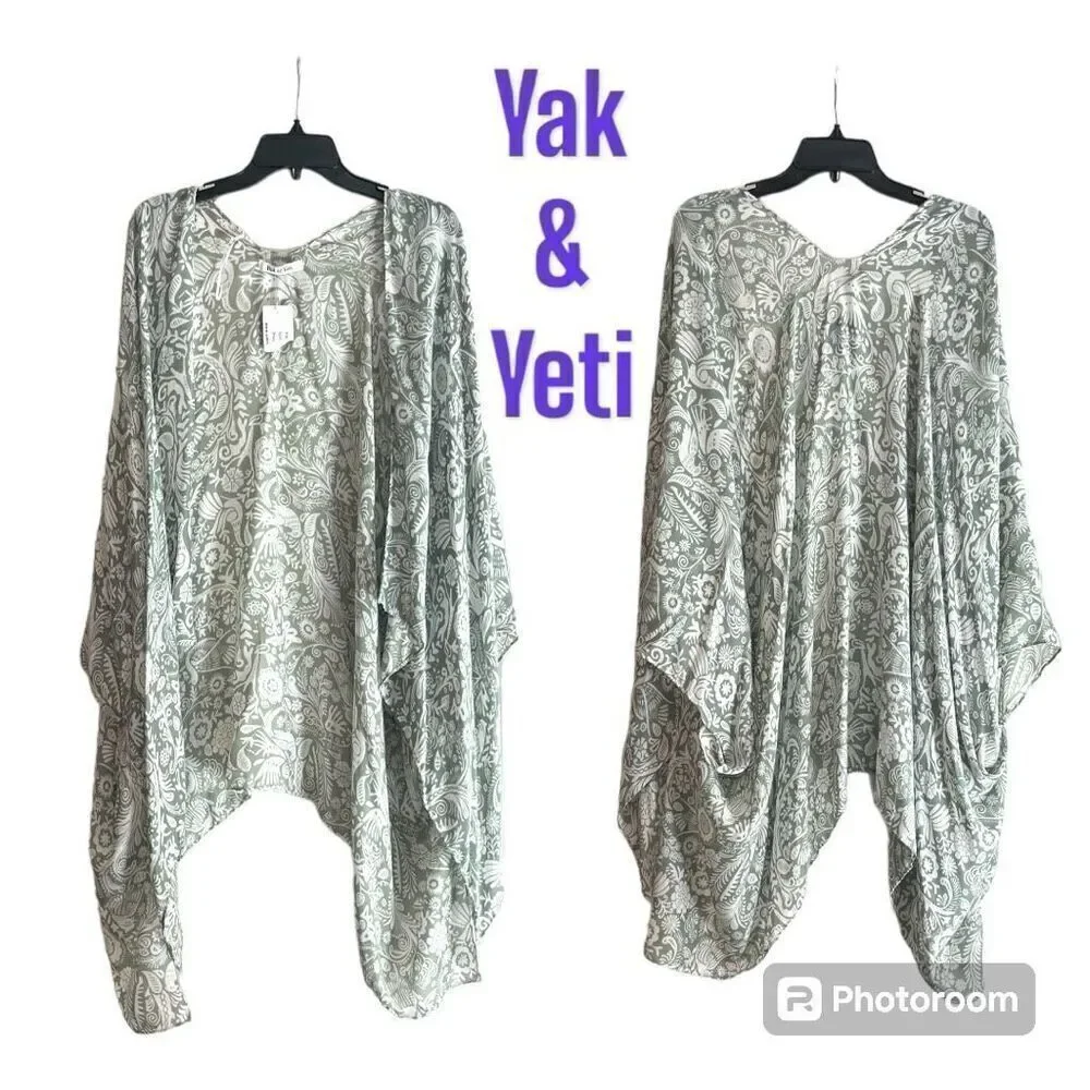 NWT Yak & Yeti Green Floral Thin Shawl Cardigan One Size